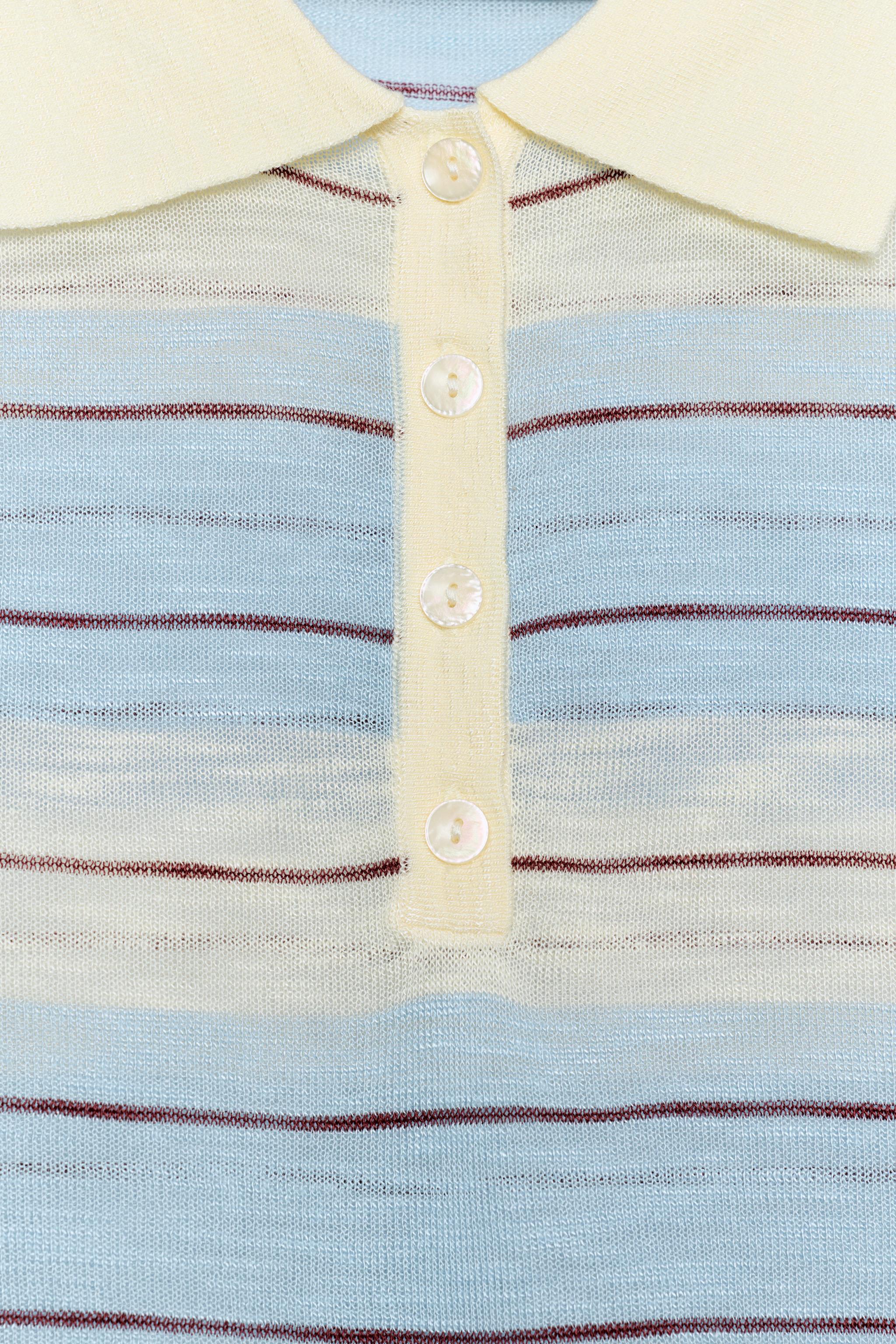 STRIPED KNIT POLO TOP